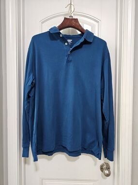 Lands' End Men's Teal Long-Sleeve Polo Shirt